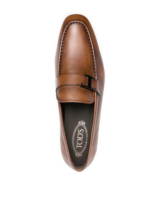 Tod's Brown Logo-Plaque Leather Loafers for men