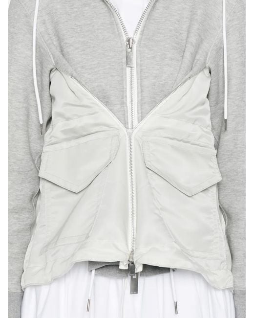 Sacai White Cotton Zipped Hoodie