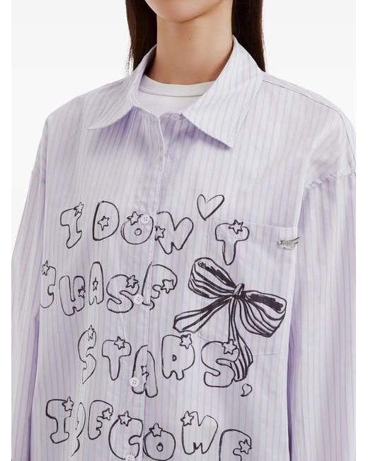 Mini Cream White Striped Graphic-Print Shirt