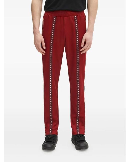 Adidas Red Embellished Striped Track Pants for men
