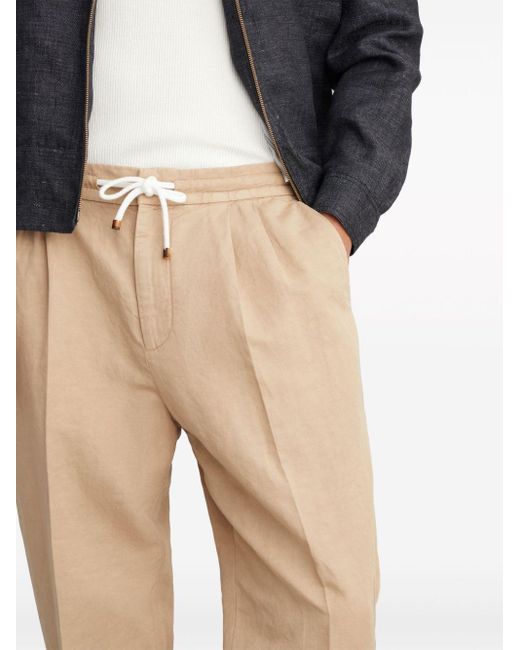 Brunello Cucinelli Natural Drawstring Pleated Tapered-leg Trousers for men
