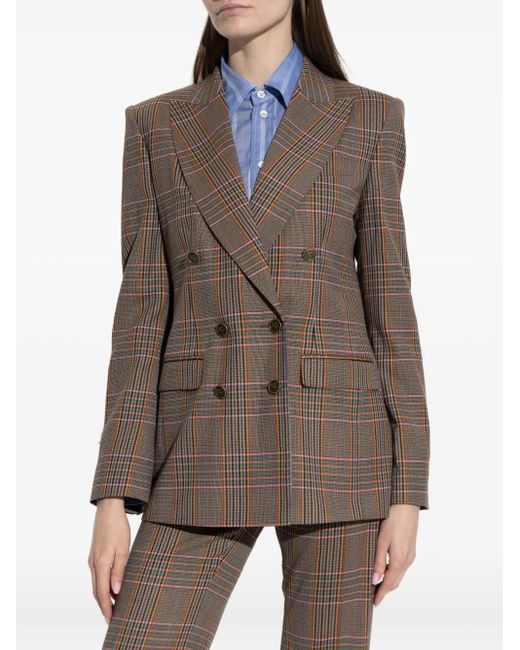Etro Brown Double-Breasted Checked Blazer