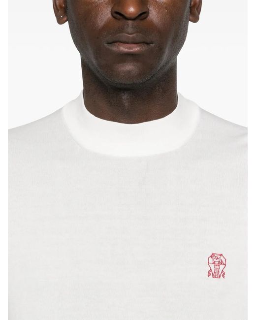 Brunello Cucinelli White Mock-Neck Sweater for men