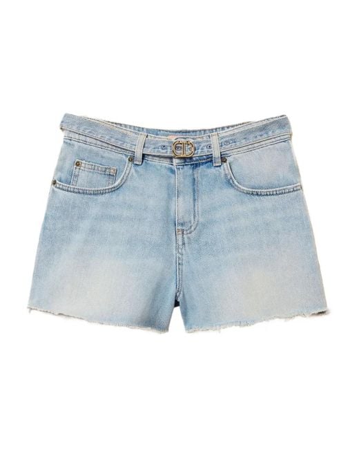 Twinset Blue Short En Jean À Taille Ceinturée