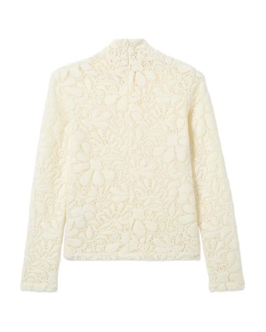 LaDoubleJ White Floral-Pattern Lace Turtleneck Top
