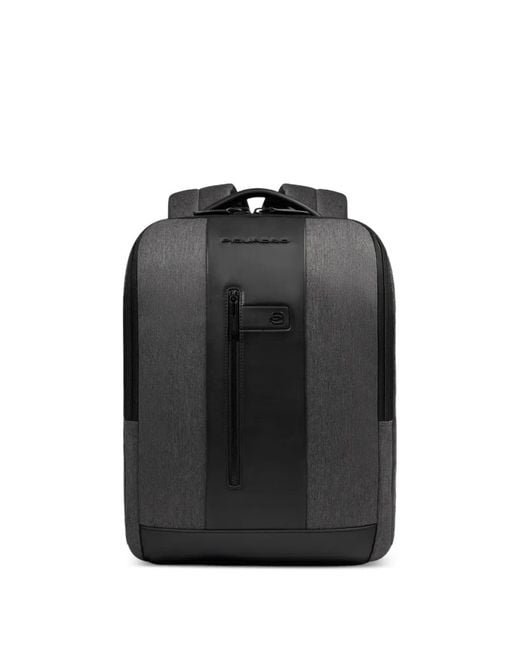 Piquadro Black Sac À Dos Computer 15,6 Pouces À Empiècements En Cuir