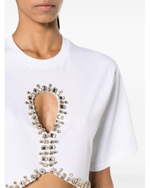 Sandro Blue Cropped-T-Shirt mit Kristallen