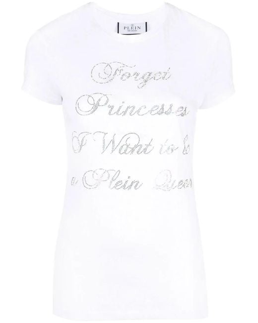 Philipp Plein White Crystal-Embellished Cotton T-Shirt