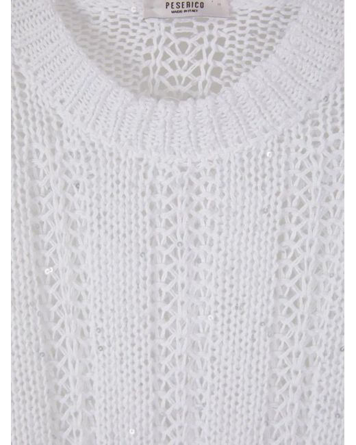Peserico White Sequinned Open-Knit Sweater
