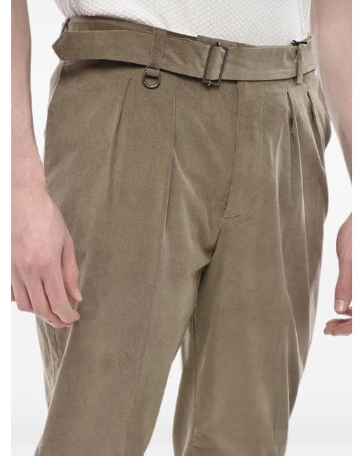 Paolo Pecora Natural Corduroy-Texture Pleated Cotton Trousers for men