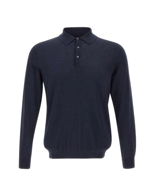 Kangra Blue Long-Sleeve Ribbed Polo Shirt for men