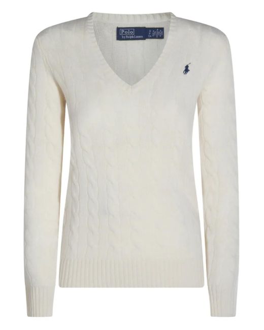 Polo Ralph Lauren White Cable-Knit V-Neck Sweater