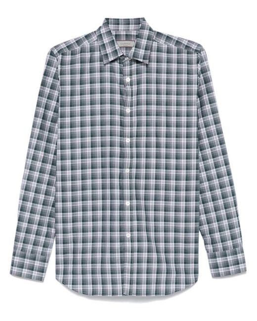 Canali Blue Checked Cotton Button-Down Shirt for men