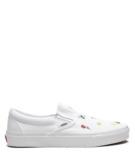 Vans White Slip On "Garden Party" Sneakers