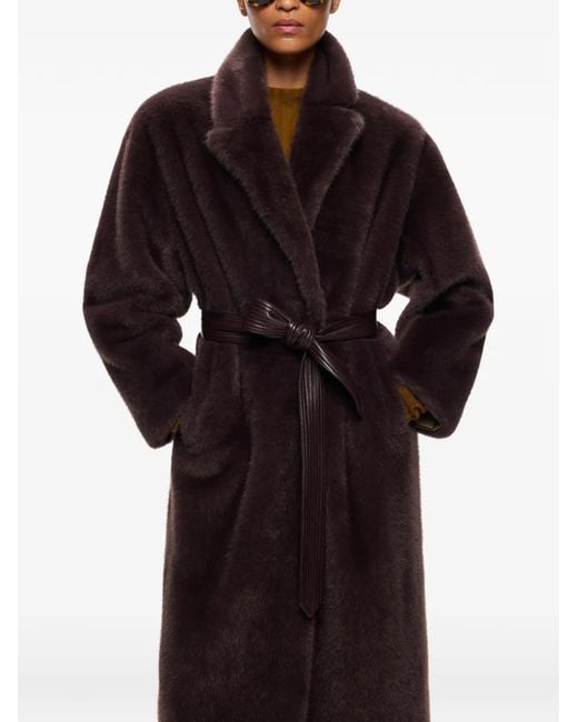 Pinko Red Long Faux-Fur Coat With Belt