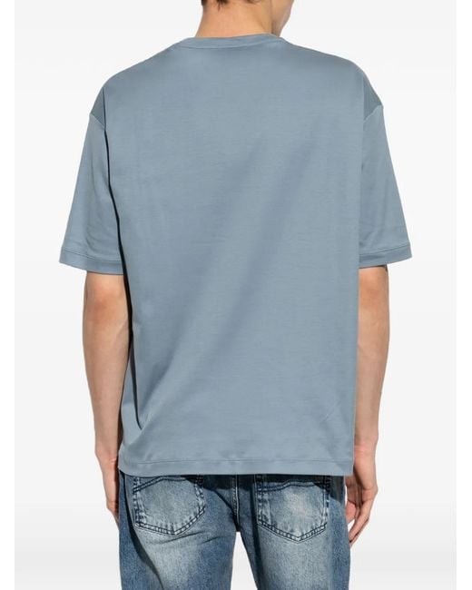 Giorgio Armani Blue Logo-Embroidered Cotton T-Shirt for men