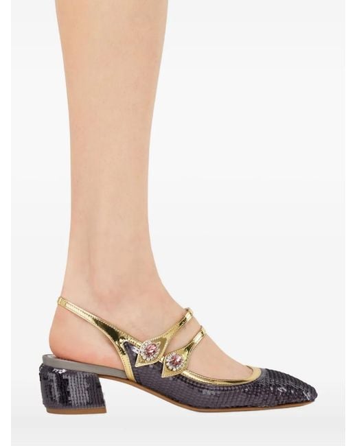 Ferragamo Metallic 40Mm Sequin-Embellished Slingback Pumps