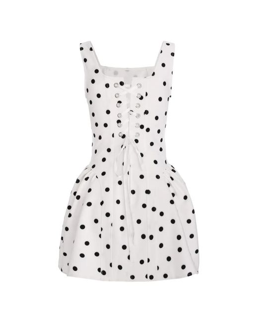 Hamza White Polka-Dot Lace-Up Dress