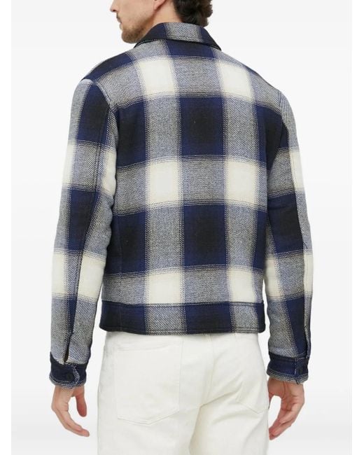 Sisley Blue Checked-Print Zip-Up Shirt Jacket for men