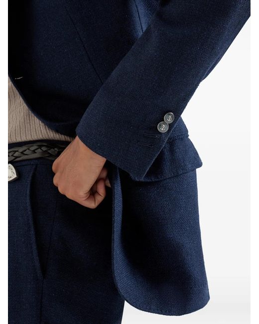 Brunello Cucinelli Blue Notched-Lapels Blazer for men