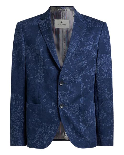 Etro Blue Floral Jacquard Single-Breasted Jacket for men