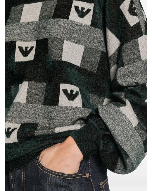 Emporio Armani Black Logo-Patterned Intarsia-Knit Sweater