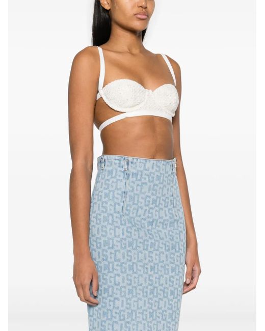 Gcds White Sequin-Embellishment Tweed Bralette