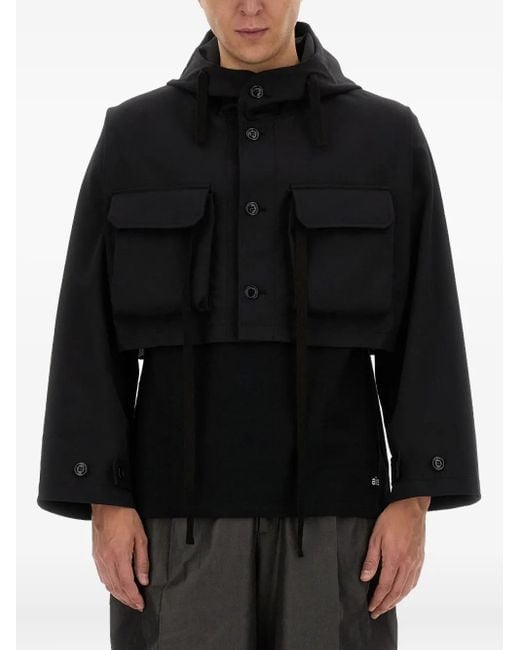 A.I.E. Black Cropped Hooded Jacket for men