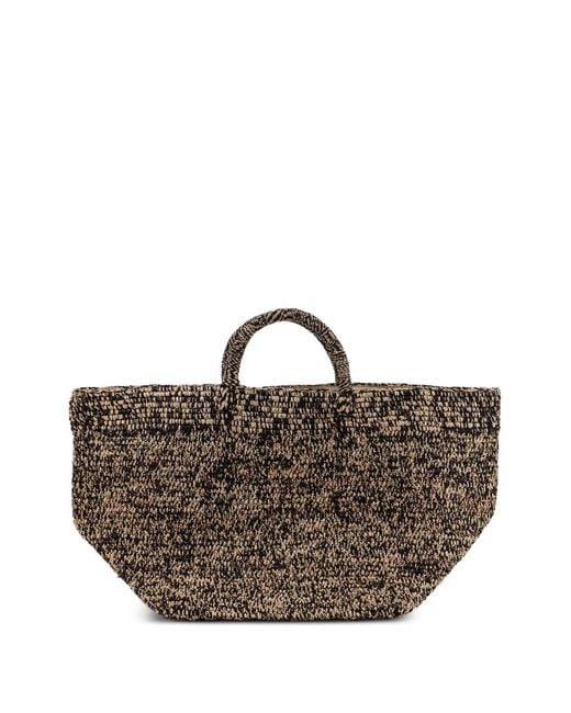 IBELIV Brown Double Handle Raffia Bucket Bag