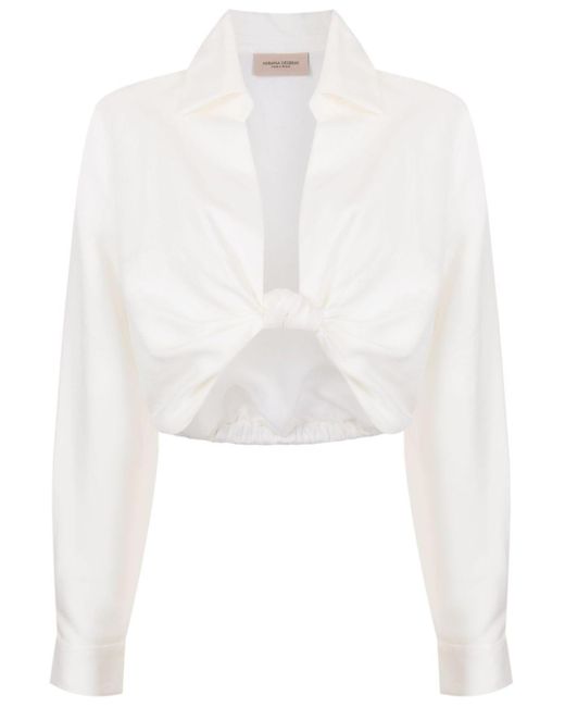 Adriana Degreas White Cropped Knotted Linen-blend Shirt