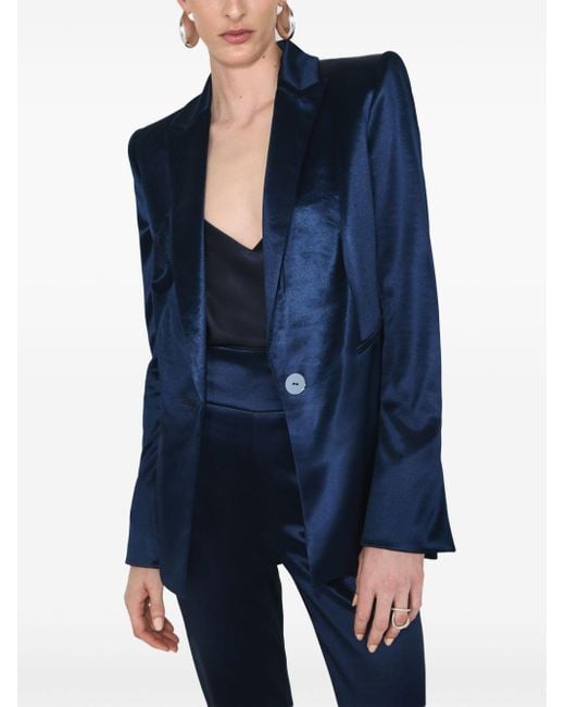 Galvan London Sculpted Single Breasted Satin Blazer in Blue Lyst UK