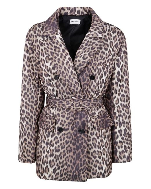 P.A.R.O.S.H. Brown Leopard-Print Belted Coat