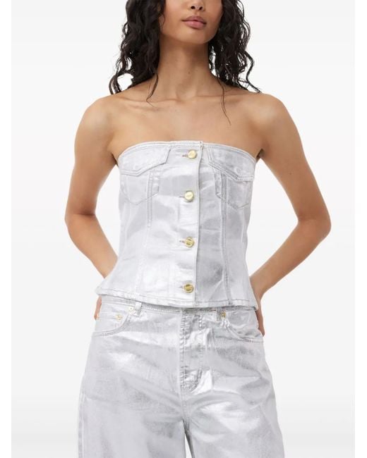 Ganni Denim Top Van Biologisch Katoen in het White