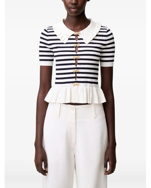 Claudie Pierlot Gray Striped Ruffled Sweater