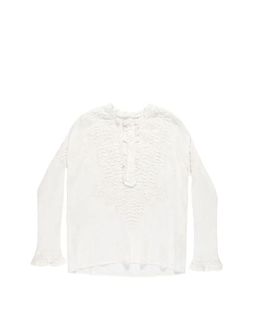 MAISON HOTEL White Blouse Brodée Gabriela À Volants