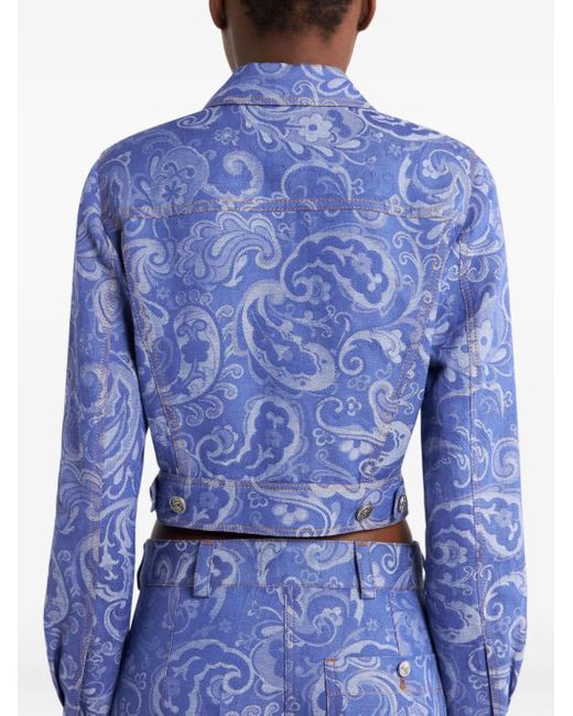 Etro Blue Paisley-Jacquard Denim Jacket