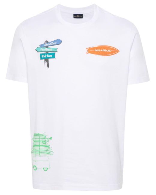 メンズ Paul & Shark ロゴ Tシャツ White
