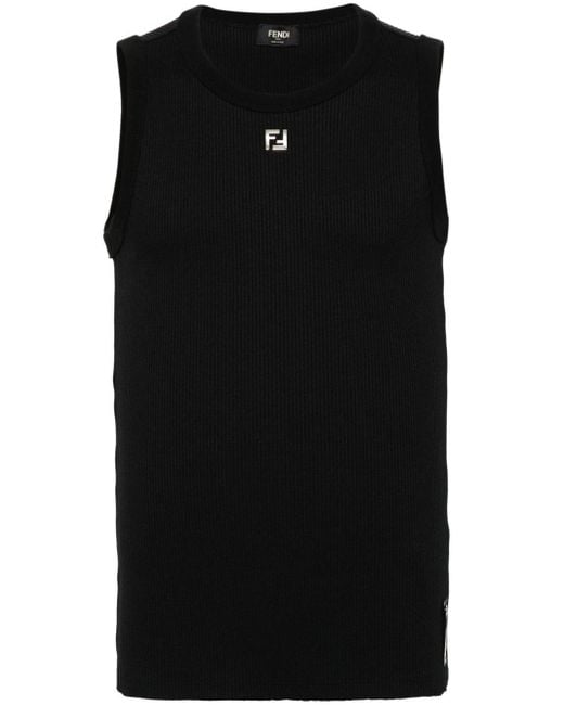 Fendi Black Ff Logo Plaque Tank Top for men