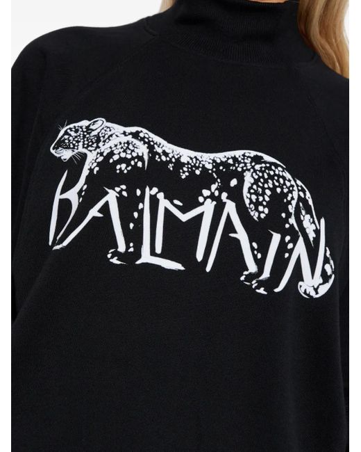 Balmain Blue Graphic-Print Turtleneck Sweater
