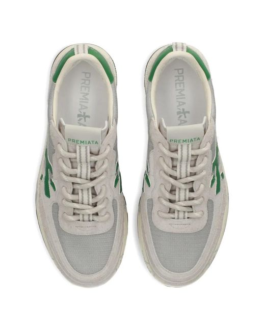 Premiata White Logo-Patch Panelled Sneakers for men
