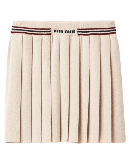 Miu Miu Natural Neutral Cashmere Pleated Skirt - Women's - Cashmere