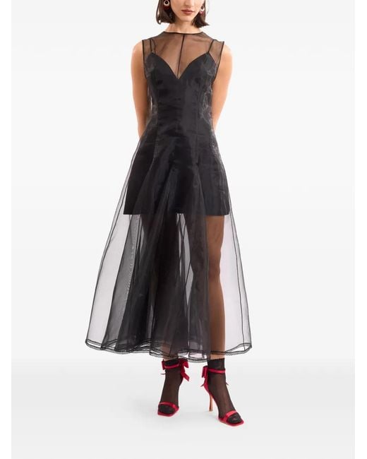 Gemy Maalouf Black Sheer Organza Midi Dress