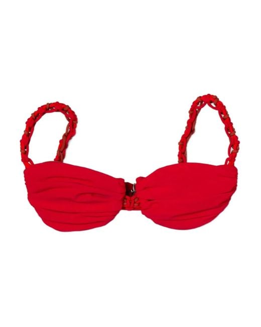 Isa Boulder Red Braided-Strap Bikini Top