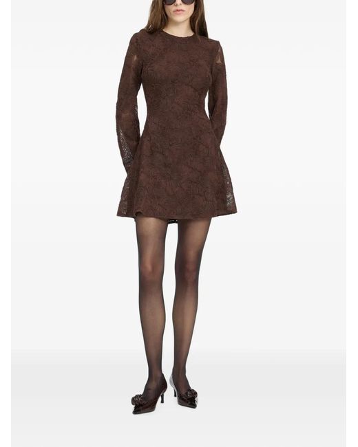 ROTATE BIRGER CHRISTENSEN Brown Flower Mesh Ls Mini Dress