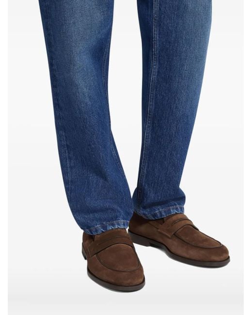 Zegna Brown Suede Penny Loafers for men