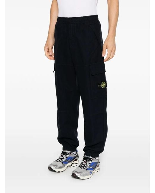Stone Island Blue Pantalon Cargo À Patch Logo for men