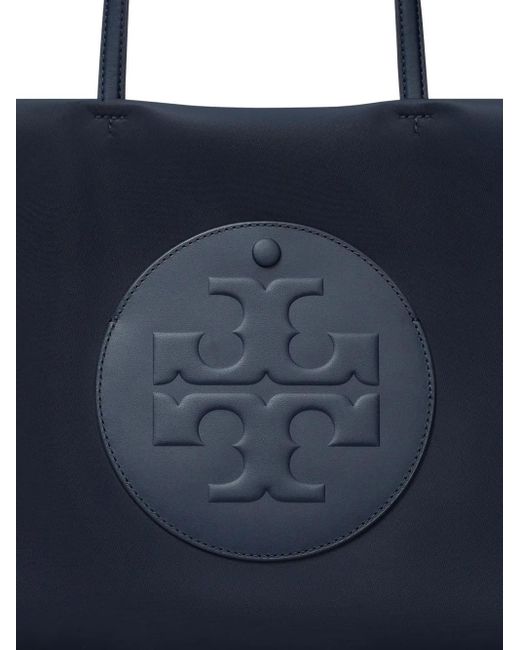 Borsa Tote Ella Media Con Logo Goffrato di Tory Burch in Blue