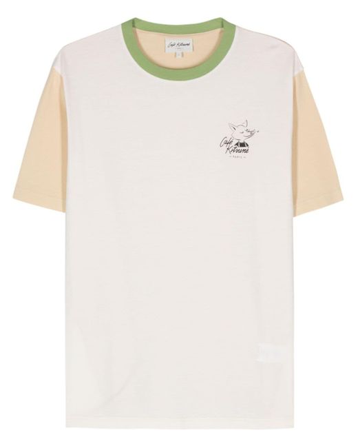 Café Kitsuné T-shirt Met Colourblocking En Print in het Natural