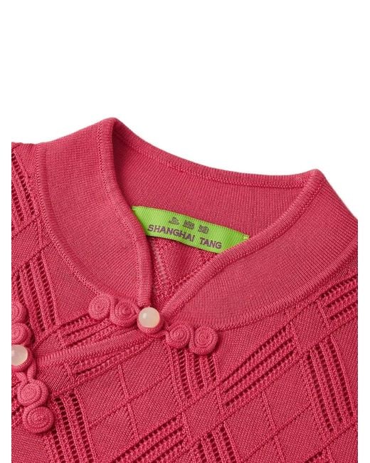 Shanghai Tang Red Qipao Openwork-Knit Top