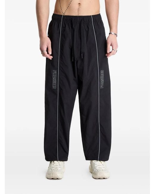 Pleasures Black Sound Logo-Print Reflective-Piping Track Pants